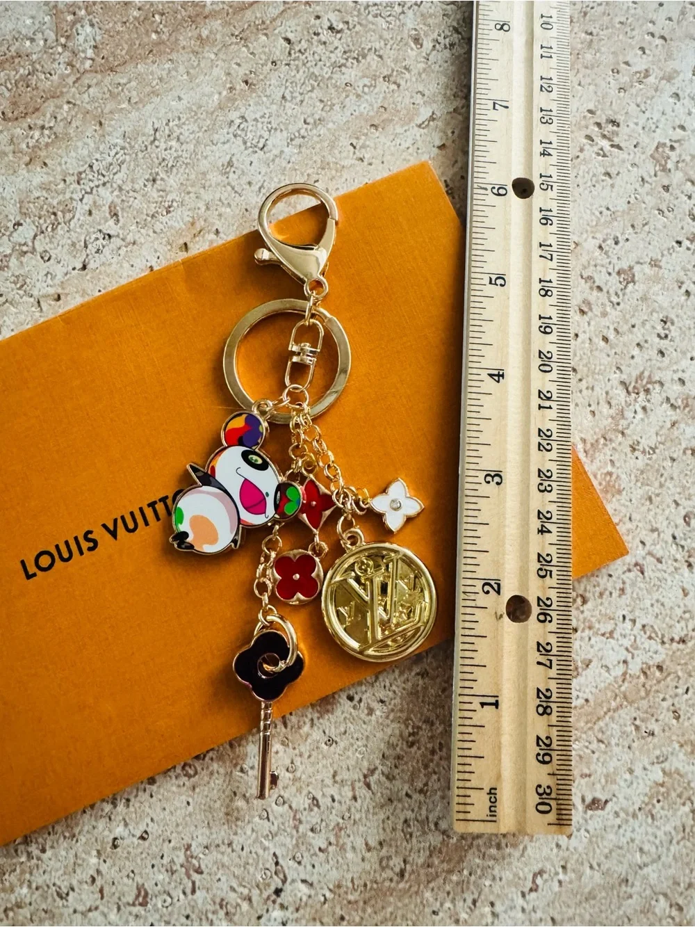 LV RARE Murakami Stamped Hardware & Fashion Accents on Gold Key Chain/Bag Charm